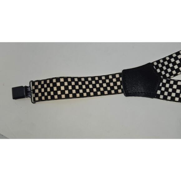 Vintage Boys Black and White Checkered Suspenders Adjustable 20" to 30" Clips - Picture 4 of 10